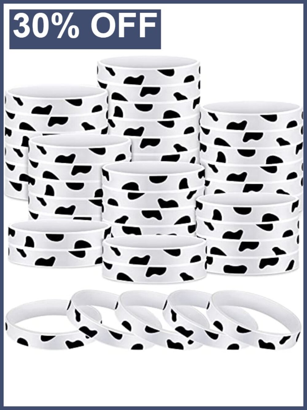 Cow Print Rubber Bracelets Set of 48 Silicone Slap Wristbands